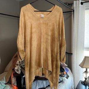 Oh My Gauze Women’s Tunic Top Tan 3/4 Sleeve Sharkbite Hem Lagenlook Size XXL 3
